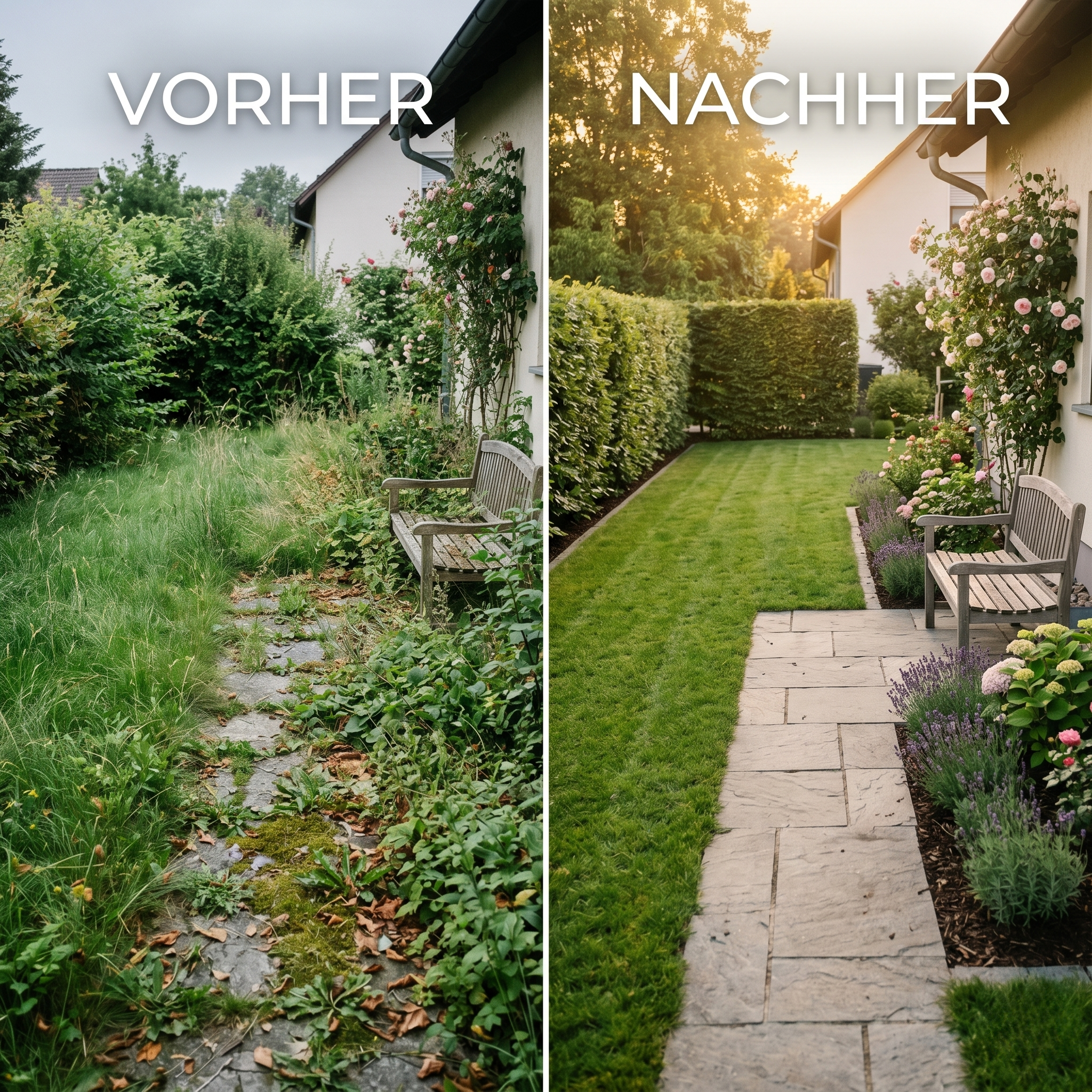 Vorher/Nachher — Gartenumgestaltung